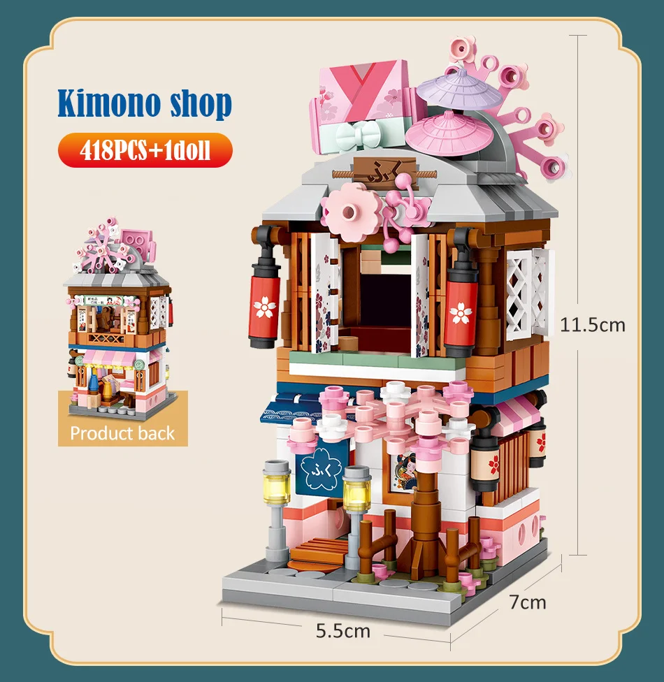 1608pcs Mini City Street View House Japanese Store 4 in 1 Model Building Blocks Architecture Friends Bricks Toys for Girls Gifts