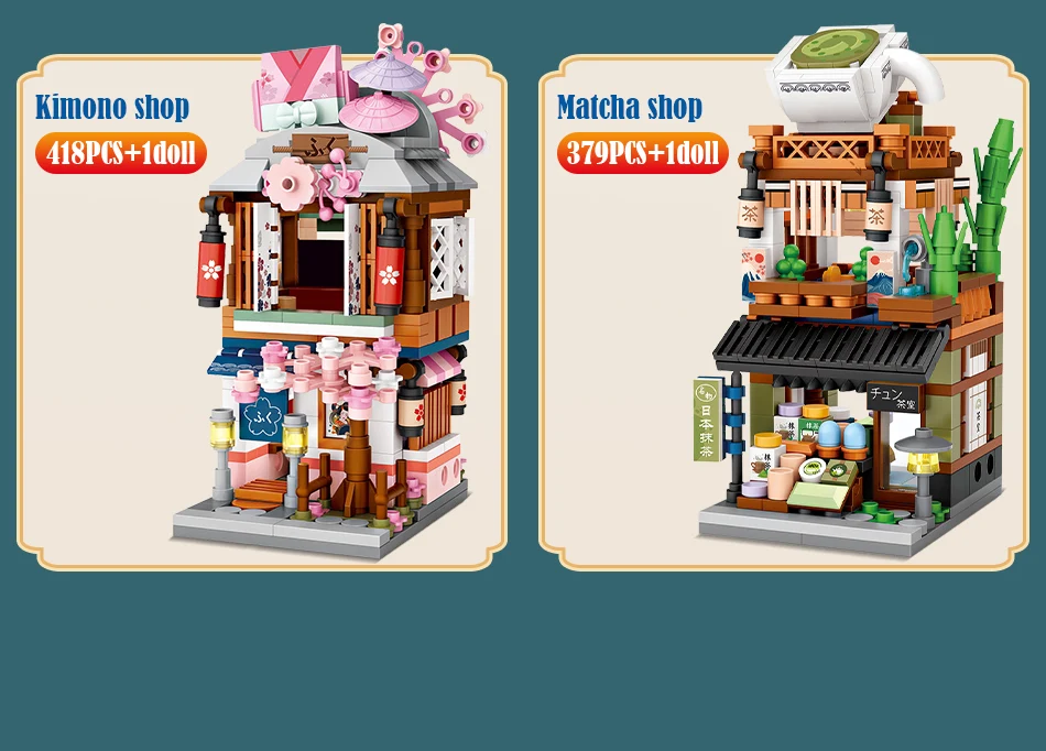 1608pcs Mini City Street View House Japanese Store 4 in 1 Model Building Blocks Architecture Friends Bricks Toys for Girls Gifts