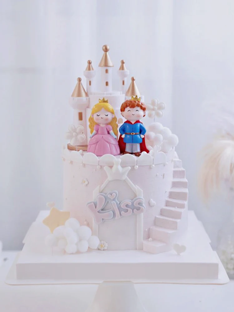 Baby Girl Boy Birthday Engagement Party Decorations Princess Prince Castle Cake Topper Baking Accessories Dessert Stand decor