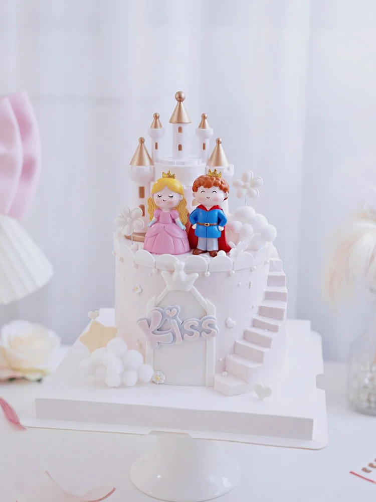Baby Girl Boy Birthday Engagement Party Decorations Princess Prince Castle Cake Topper Baking Accessories Dessert Stand decor