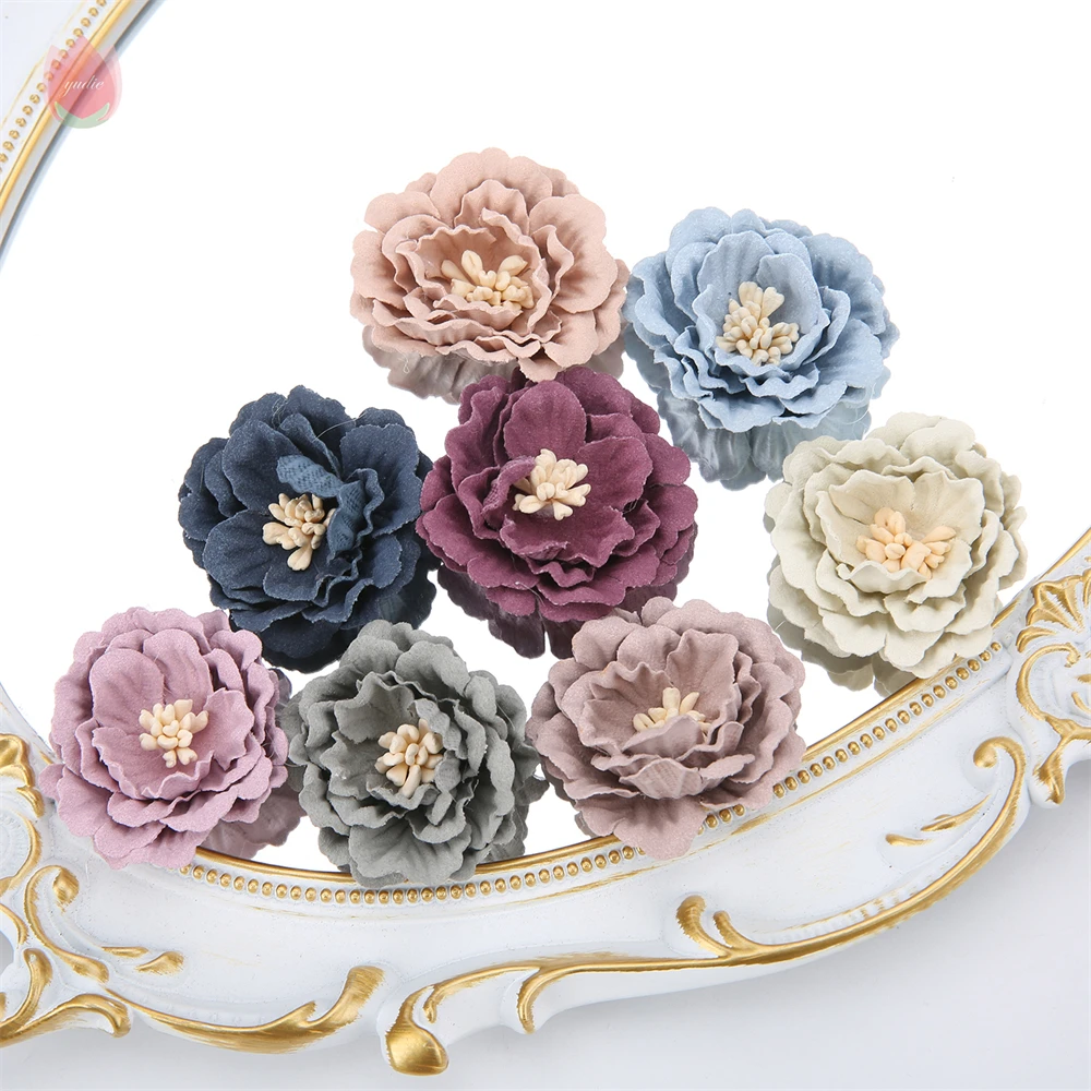 5/20Pcs 4cm Artificial Flowers Heads Silk Fake Flowers DIY Home Living Room Decoration Christmas Wreath New Year's Wedding Decor