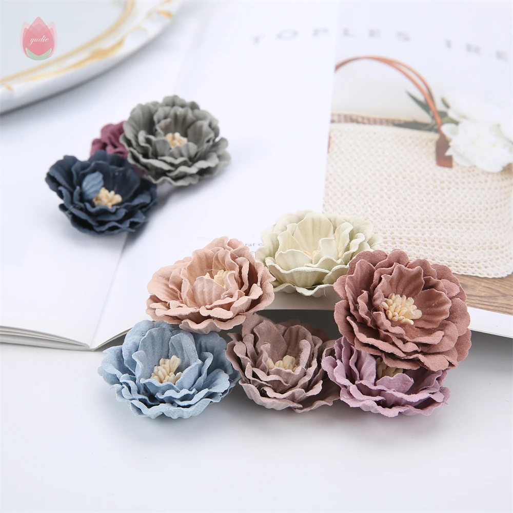 5/20Pcs 4cm Artificial Flowers Heads Silk Fake Flowers DIY Home Living Room Decoration Christmas Wreath New Year's Wedding Decor