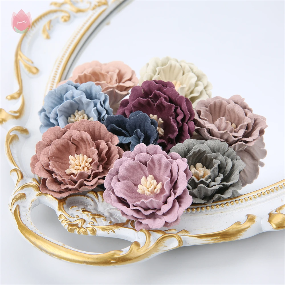 5/20Pcs 4cm Artificial Flowers Heads Silk Fake Flowers DIY Home Living Room Decoration Christmas Wreath New Year's Wedding Decor