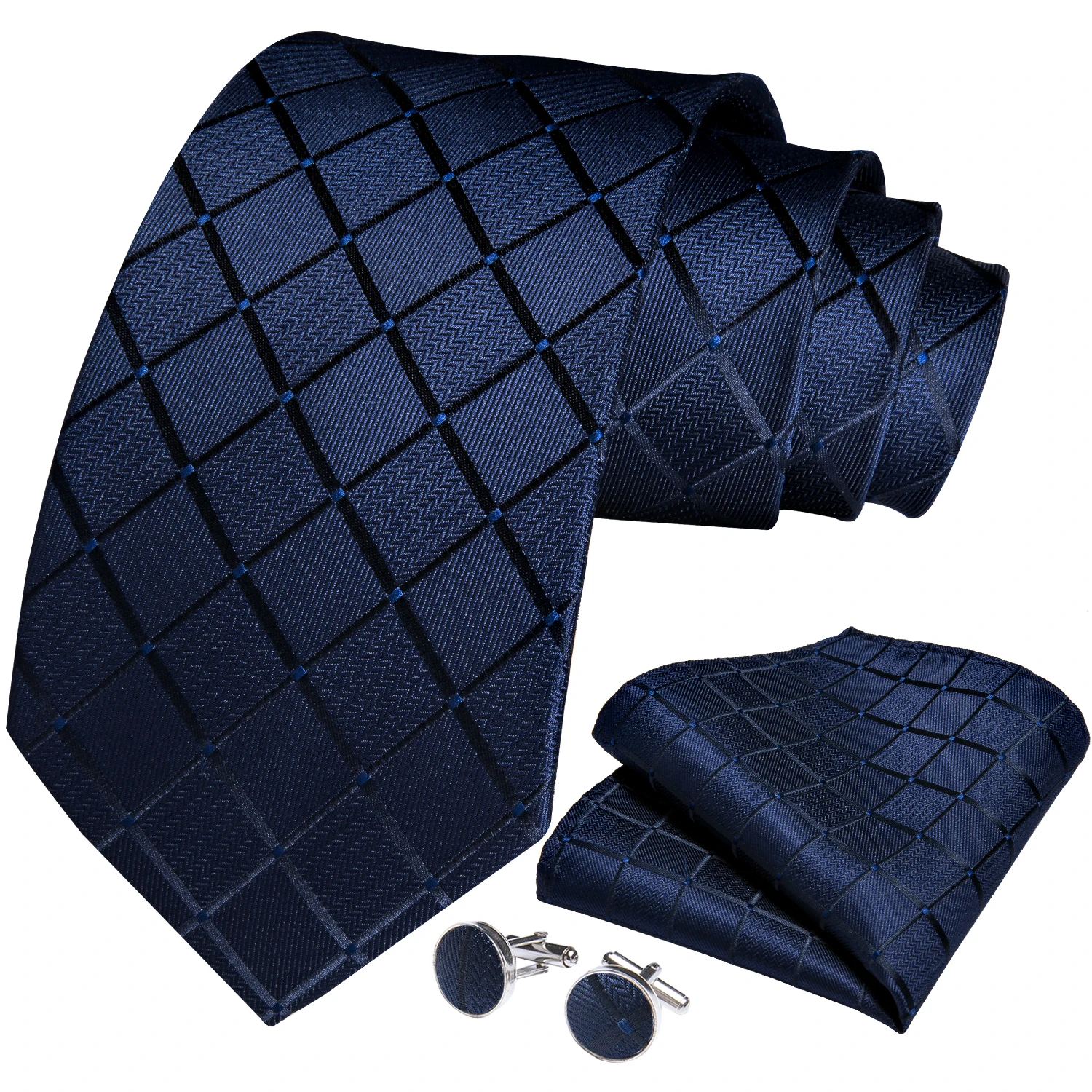Blue Red Black Plaid Fashion Brand Men's Ties Set Luxury Wedding Neck Tie Pocket Square Cufflinks Gift For Men Dropshipping