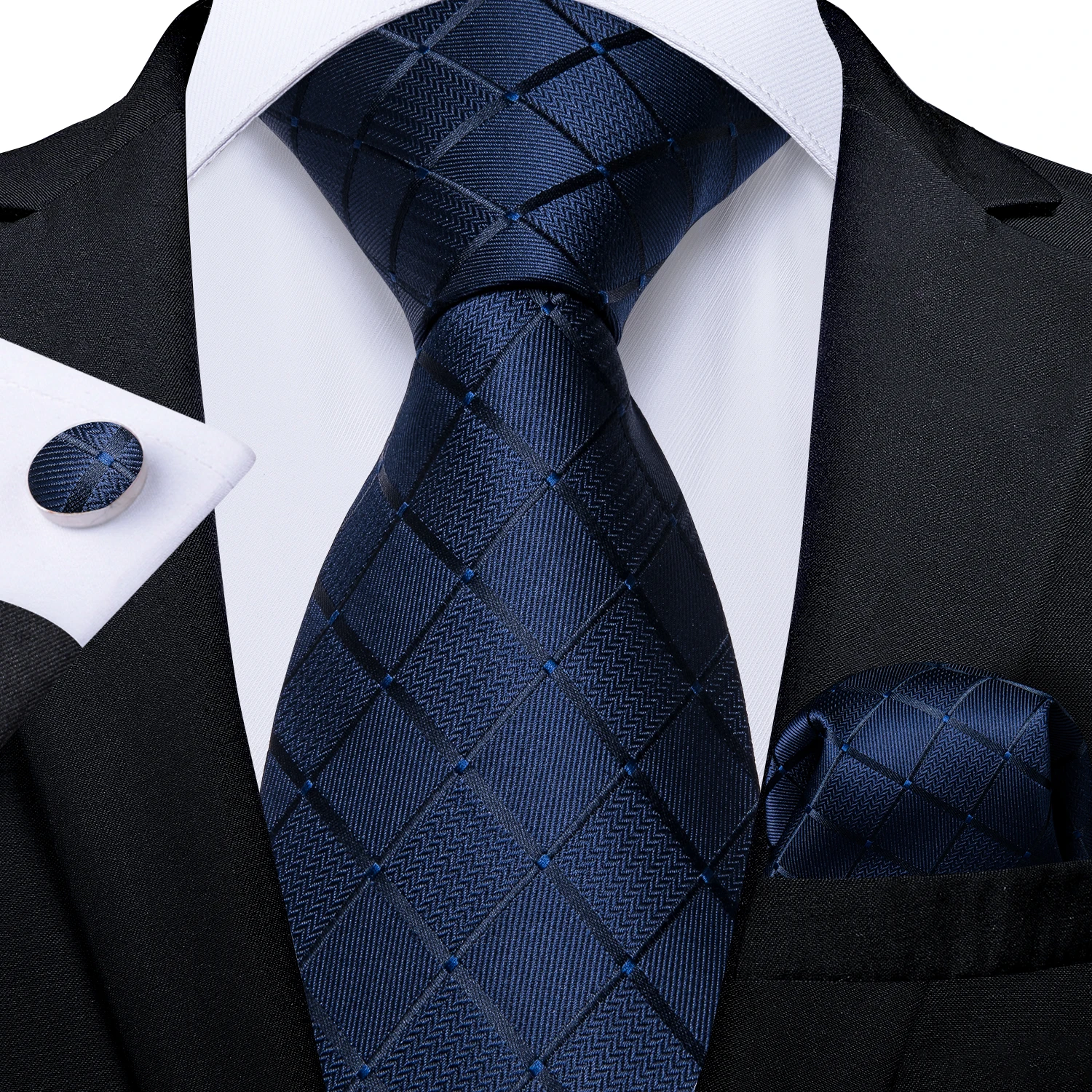 Blue Red Black Plaid Fashion Brand Men's Ties Set Luxury Wedding Neck Tie Pocket Square Cufflinks Gift For Men Dropshipping