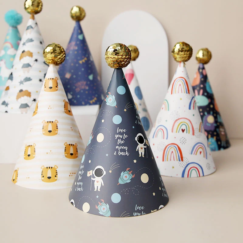3 Pieces Happy Birthday Party Hats Polka Dot Dinosaurs DIY Cute Handmade Cap Crown Shower Baby Decoration Boy Girl Gifts Supplie