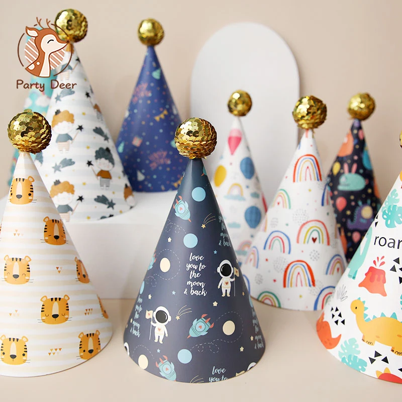 3 Pieces Happy Birthday Party Hats Polka Dot Dinosaurs DIY Cute Handmade Cap Crown Shower Baby Decoration Boy Girl Gifts Supplie