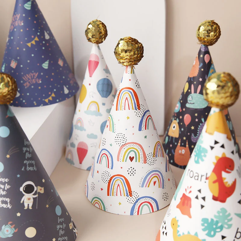 3 Pieces Happy Birthday Party Hats Polka Dot Dinosaurs DIY Cute Handmade Cap Crown Shower Baby Decoration Boy Girl Gifts Supplie