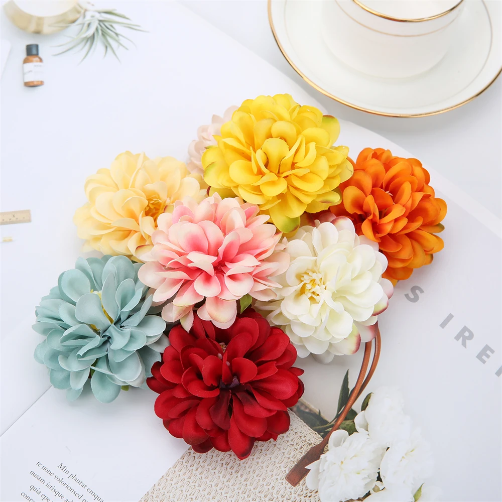 10Pcs Silk Dahlia Flower Heads Artificial Flower For Home Decor Wall Flowers Wedding Party Wreath Dahlia DIY Crafts Fake Flowers