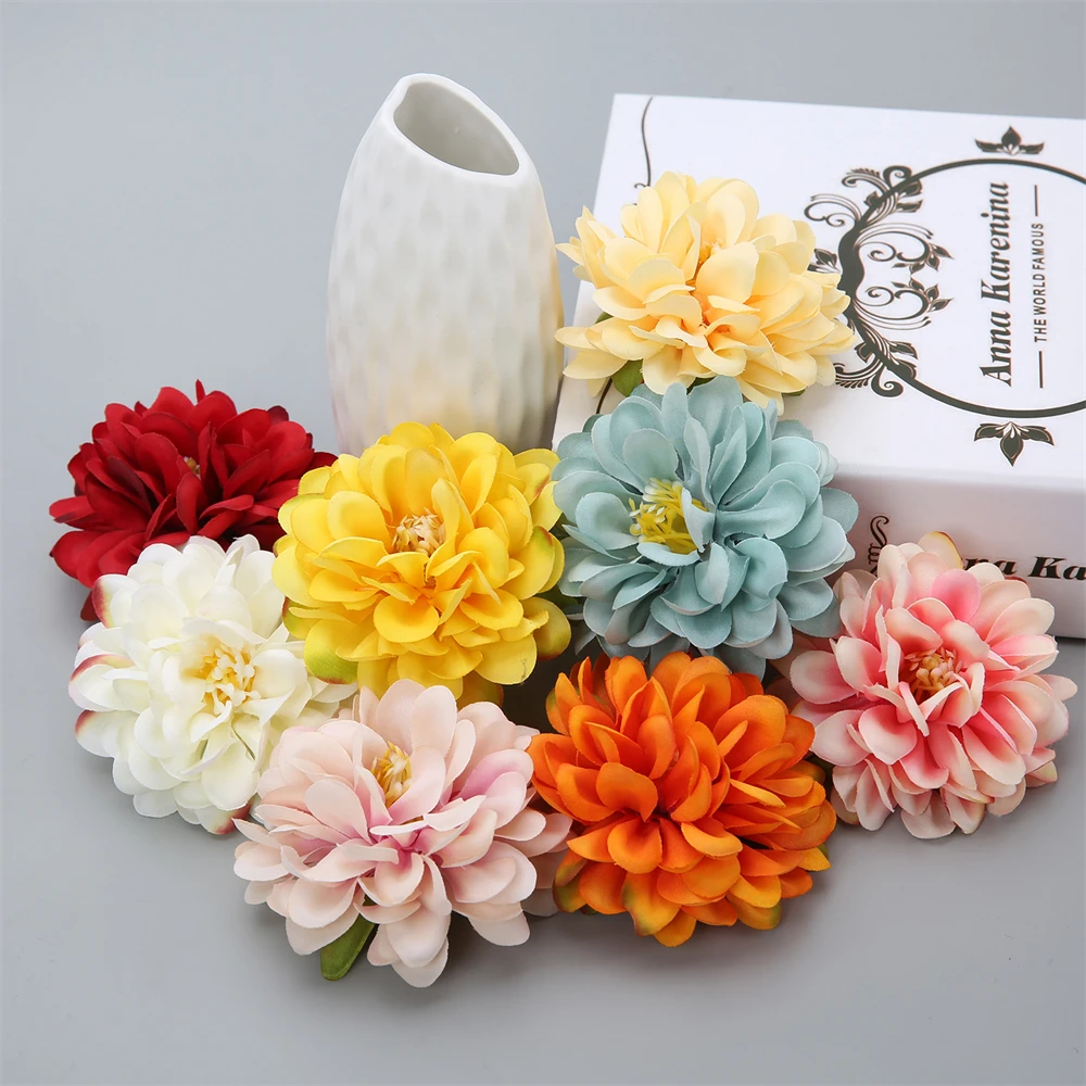 10Pcs Silk Dahlia Flower Heads Artificial Flower For Home Decor Wall Flowers Wedding Party Wreath Dahlia DIY Crafts Fake Flowers
