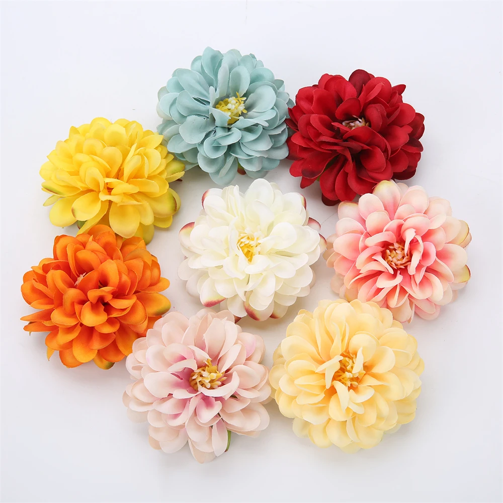10Pcs Silk Dahlia Flower Heads Artificial Flower For Home Decor Wall Flowers Wedding Party Wreath Dahlia DIY Crafts Fake Flowers