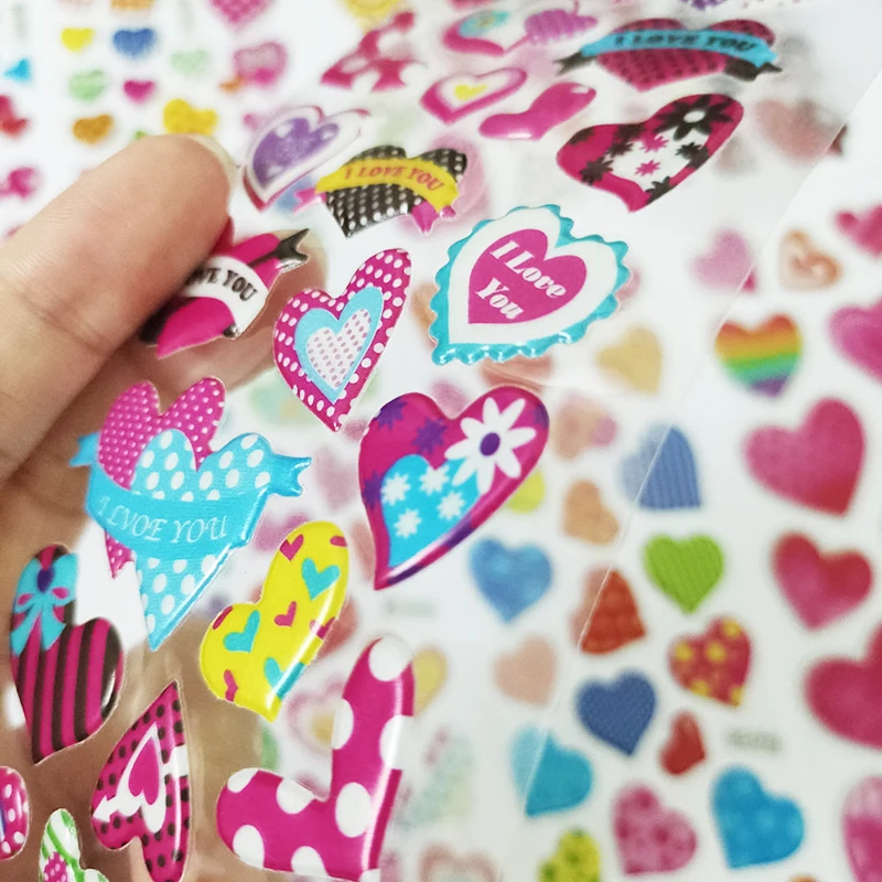 8sheets 3D Cartoon Sweet Hearts Stickers for Girls Kids Birthday Gift Scrapbooking Teachers Reward Heart Shape DIY Sticker Toys