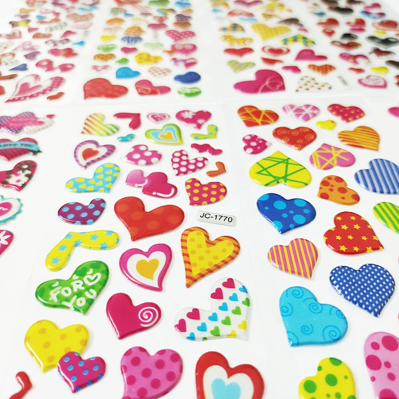 8sheets 3D Cartoon Sweet Hearts Stickers for Girls Kids Birthday Gift Scrapbooking Teachers Reward Heart Shape DIY Sticker Toys
