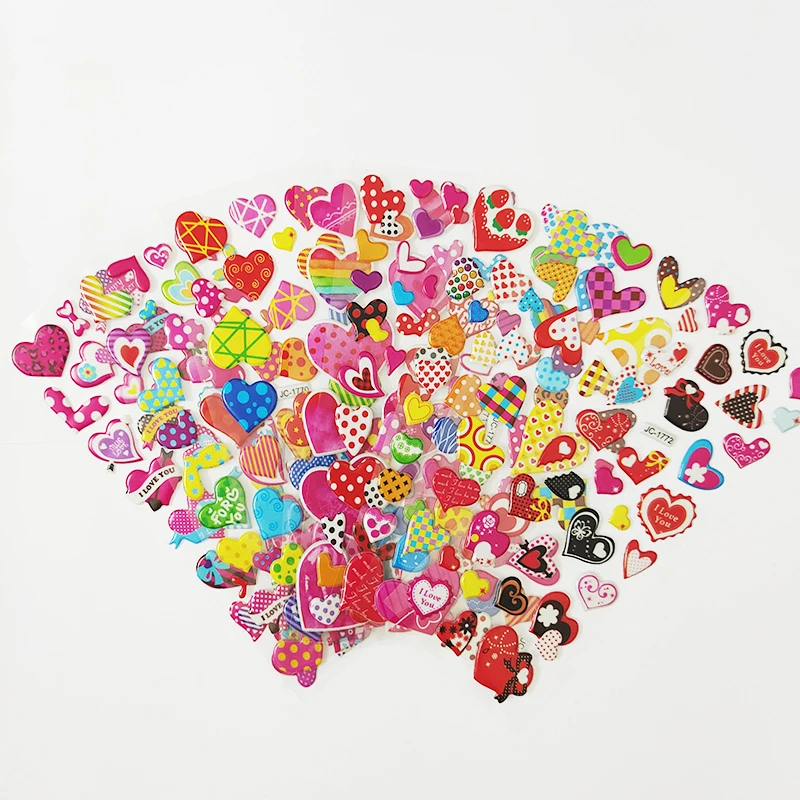 8sheets 3D Cartoon Sweet Hearts Stickers for Girls Kids Birthday Gift Scrapbooking Teachers Reward Heart Shape DIY Sticker Toys