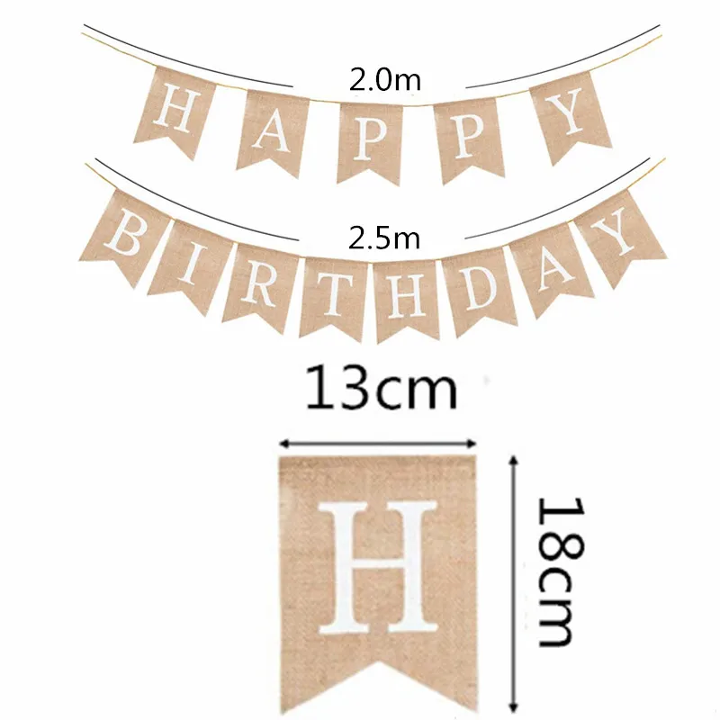 13 Flags Happy Birthday Party Home Decor Supplies Vintage Linen Jute Burlap Pennant Banner Bunting Background Photography Props