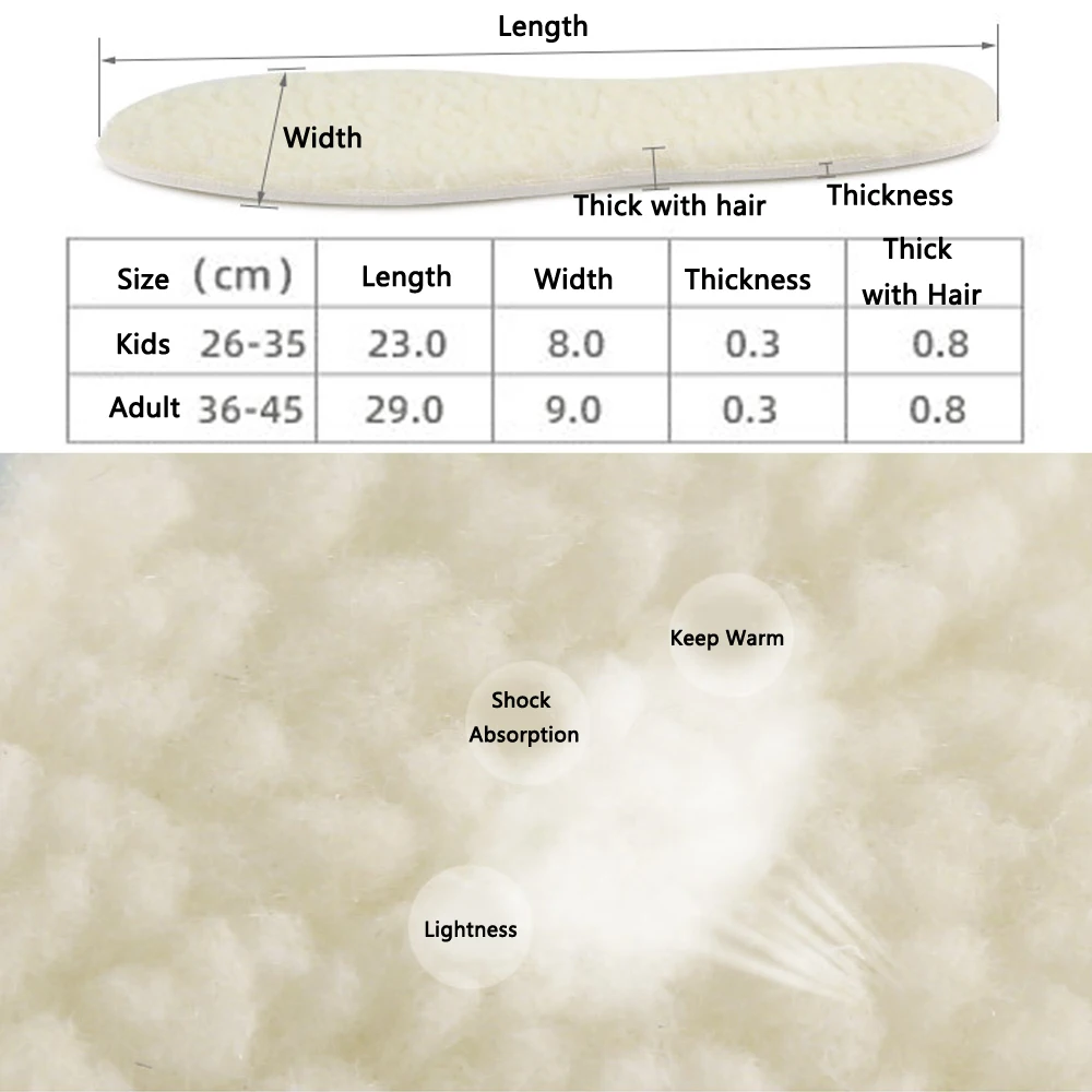 Wool Warm Heated Insoles for Kids And Adult Winter Shoes Thermal Thickened Artificial Cashmere Shoes Inserts Snow Boots Warm Pad