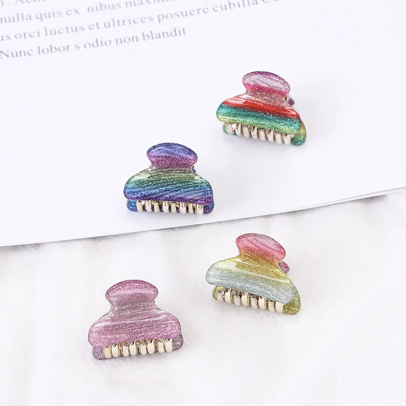Shiny Acrylic Small Crab Hair Claw Clips Women Girls 2.5CM Rainbow Color Cute Mini Barrettes Clips Hairpins Hair Accessories New