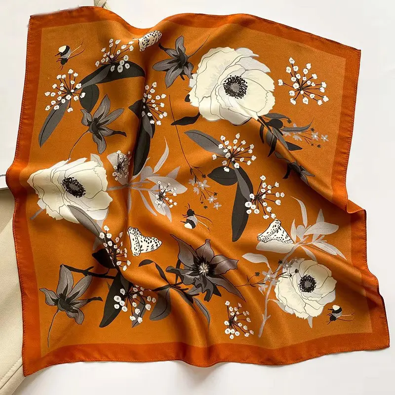 New 2027 Pashmina 100% Silk Scarf Fashion Women Summer Beach Elegant Small Scarves Shawl Poncho 53*53cm Hijab Bandana Kerchief