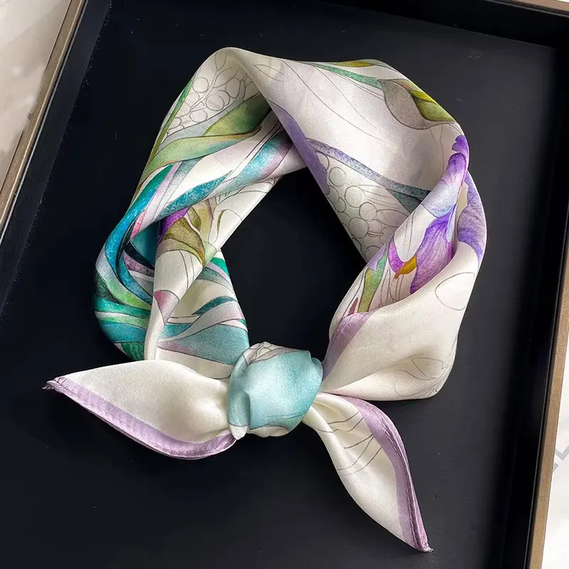 New 2027 Pashmina 100% Silk Scarf Fashion Women Summer Beach Elegant Small Scarves Shawl Poncho 53*53cm Hijab Bandana Kerchief