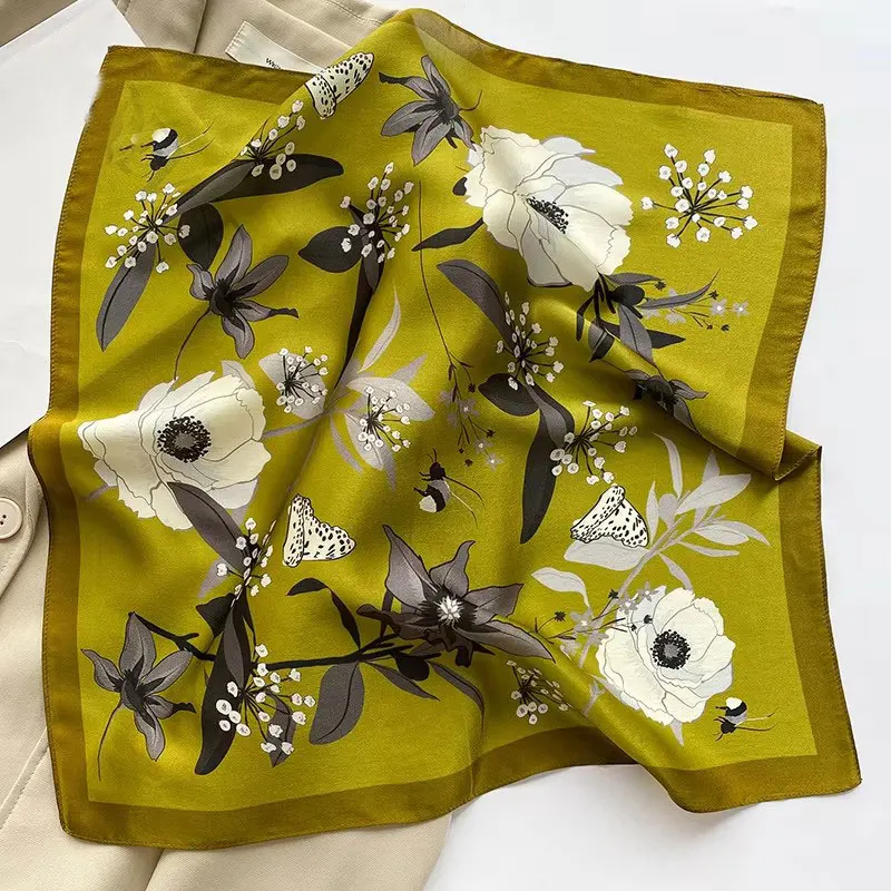 New 2027 Pashmina 100% Silk Scarf Fashion Women Summer Beach Elegant Small Scarves Shawl Poncho 53*53cm Hijab Bandana Kerchief