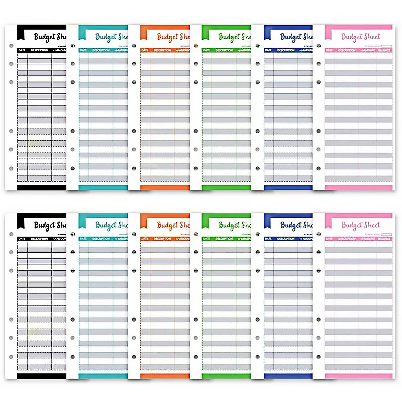 A6 Size 12Pcs Budget Card Six-color Hole Cash Plan Consumption Card Paper Budget Business Envelope Letter Paper Printing Set