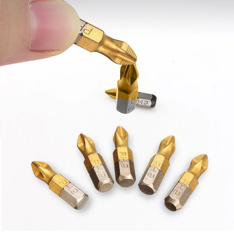 10pcs/Set 25mm Screwdriver Bits 1/4 Inch Titanium Coated Anti Slip Hex Shank PH2 Electric Screw Driver Bit Hand Tools