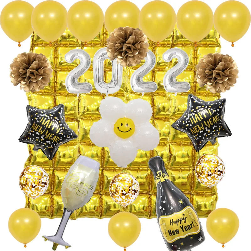 4Pcs Sequin Foil Balloons for Party Decorations Gold Silver Rose Gold Double Row Square Backdrop Balloons for Birthday Decor