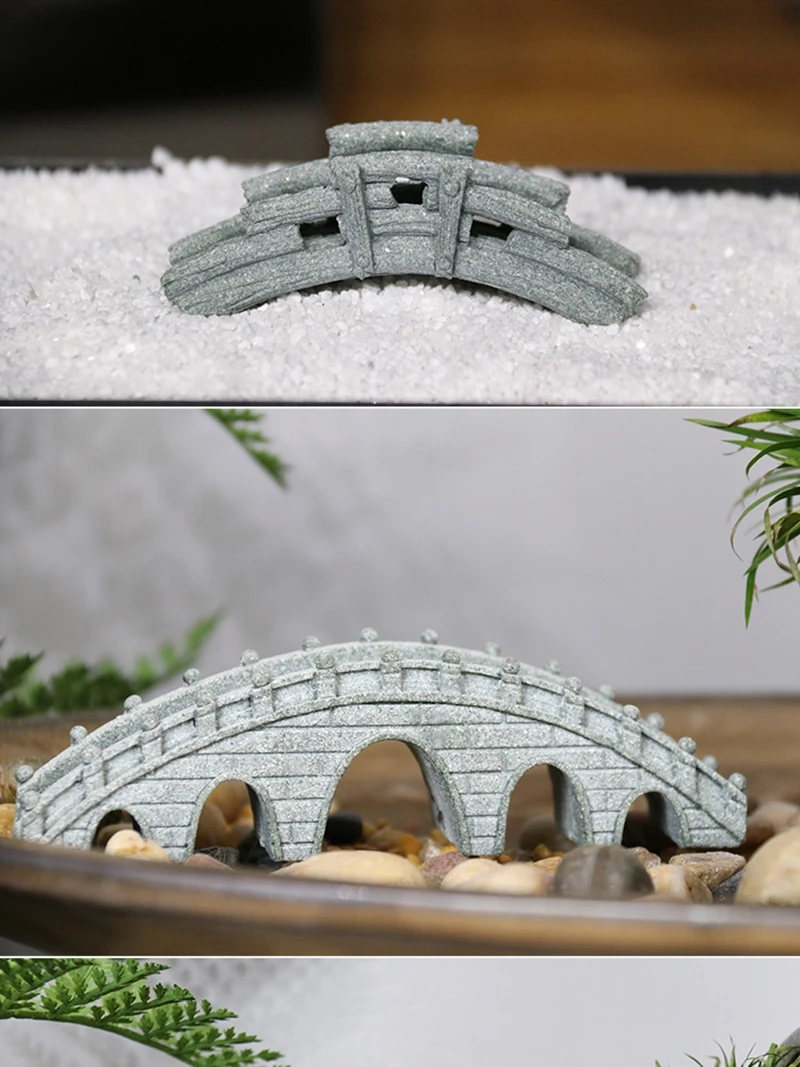 Miniature Sand Stones Bridge Figurine Boat DIY Terrarium Ornaments Fairy Garden Bonsai Rockery Lanscaping for Room Decoration