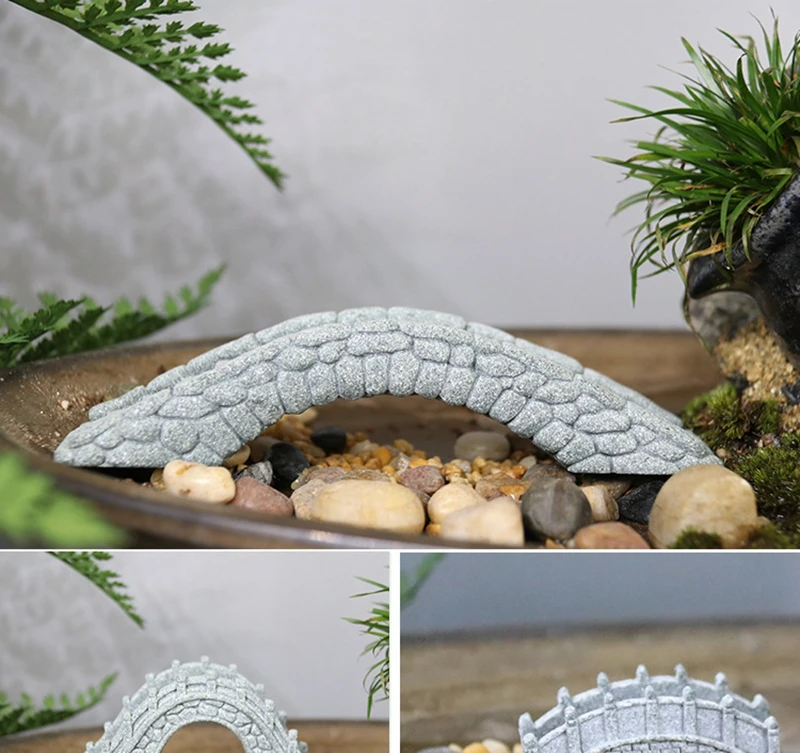 Miniature Sand Stones Bridge Figurine Boat DIY Terrarium Ornaments Fairy Garden Bonsai Rockery Lanscaping for Room Decoration