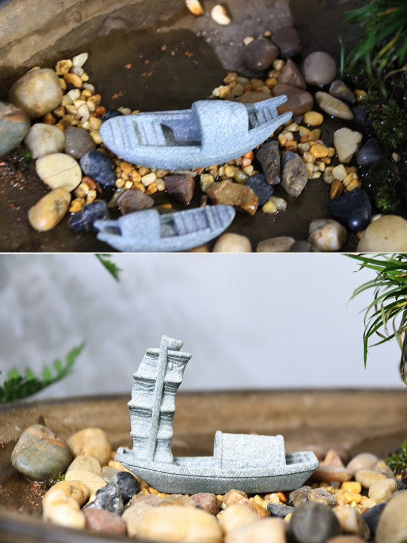 Miniature Sand Stones Bridge Figurine Boat DIY Terrarium Ornaments Fairy Garden Bonsai Rockery Lanscaping for Room Decoration