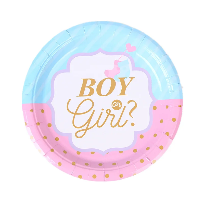 Pink Blue Boy Or Girl Gender Reveal Baby Shower Party Disposable Tableware Set Paper Plates Cups Banner Balloon Decoration