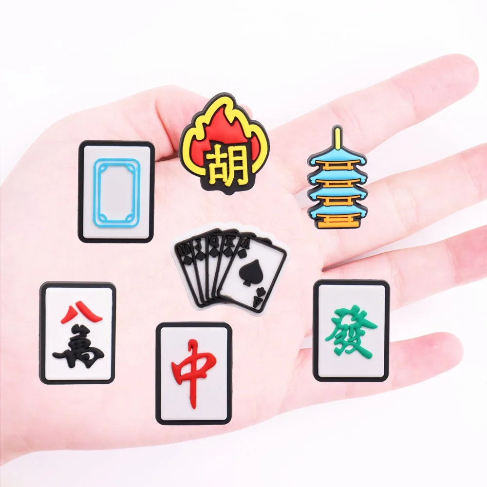 Single Sale 1PCS PVC Cartoon Shoe Charms Mahjong Playing Cards Tower Buckle Slipper Accessories Garden Shoes Button Decorations