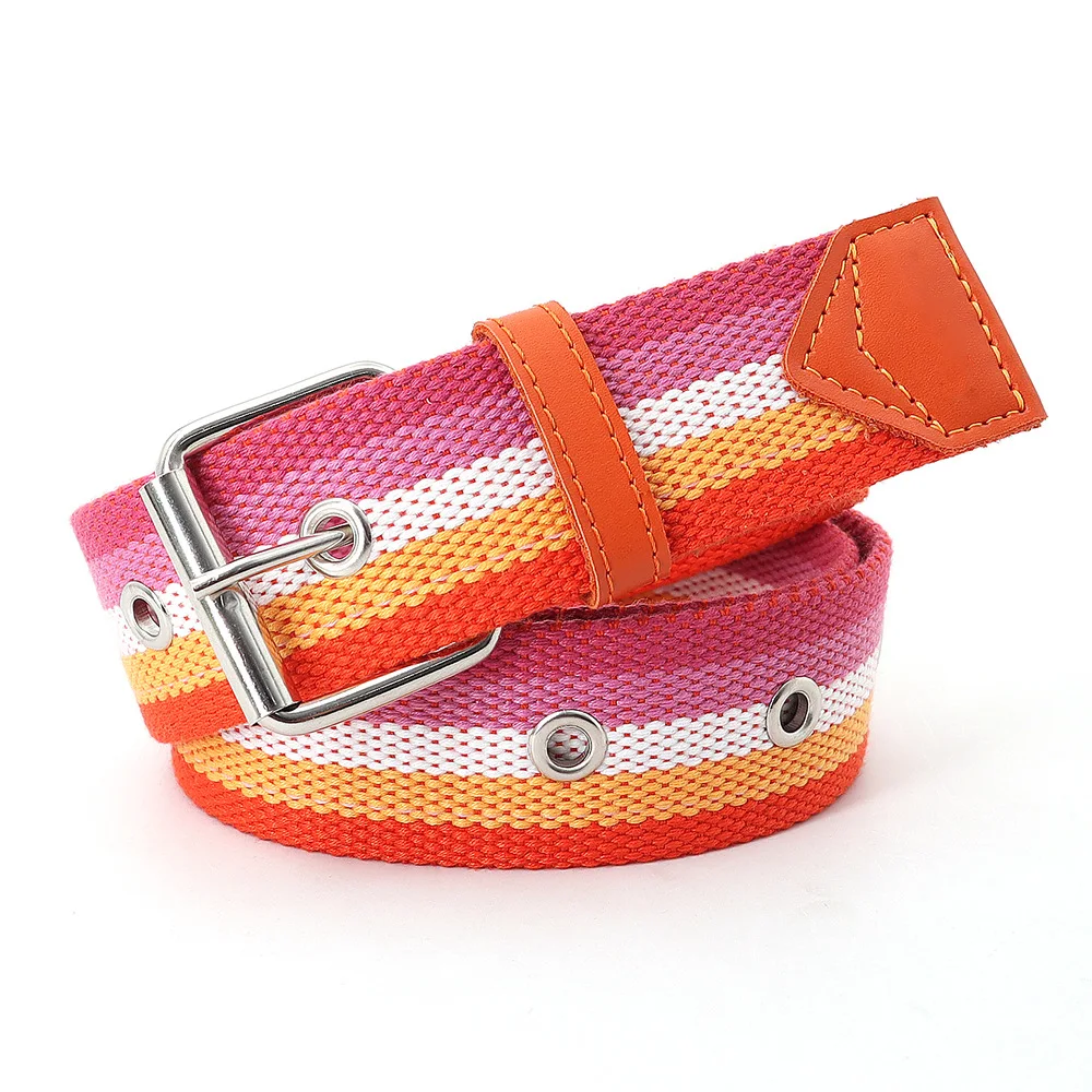 Rainbow Striped Canvas Pin Buckle Belt Women's Fashion Casual Luxury High Quality Tactical Nylon Belt Gothic Boho Korean Girdle