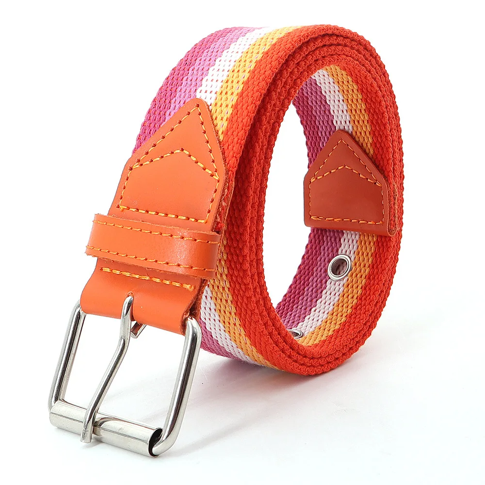 Rainbow Striped Canvas Pin Buckle Belt Women's Fashion Casual Luxury High Quality Tactical Nylon Belt Gothic Boho Korean Girdle