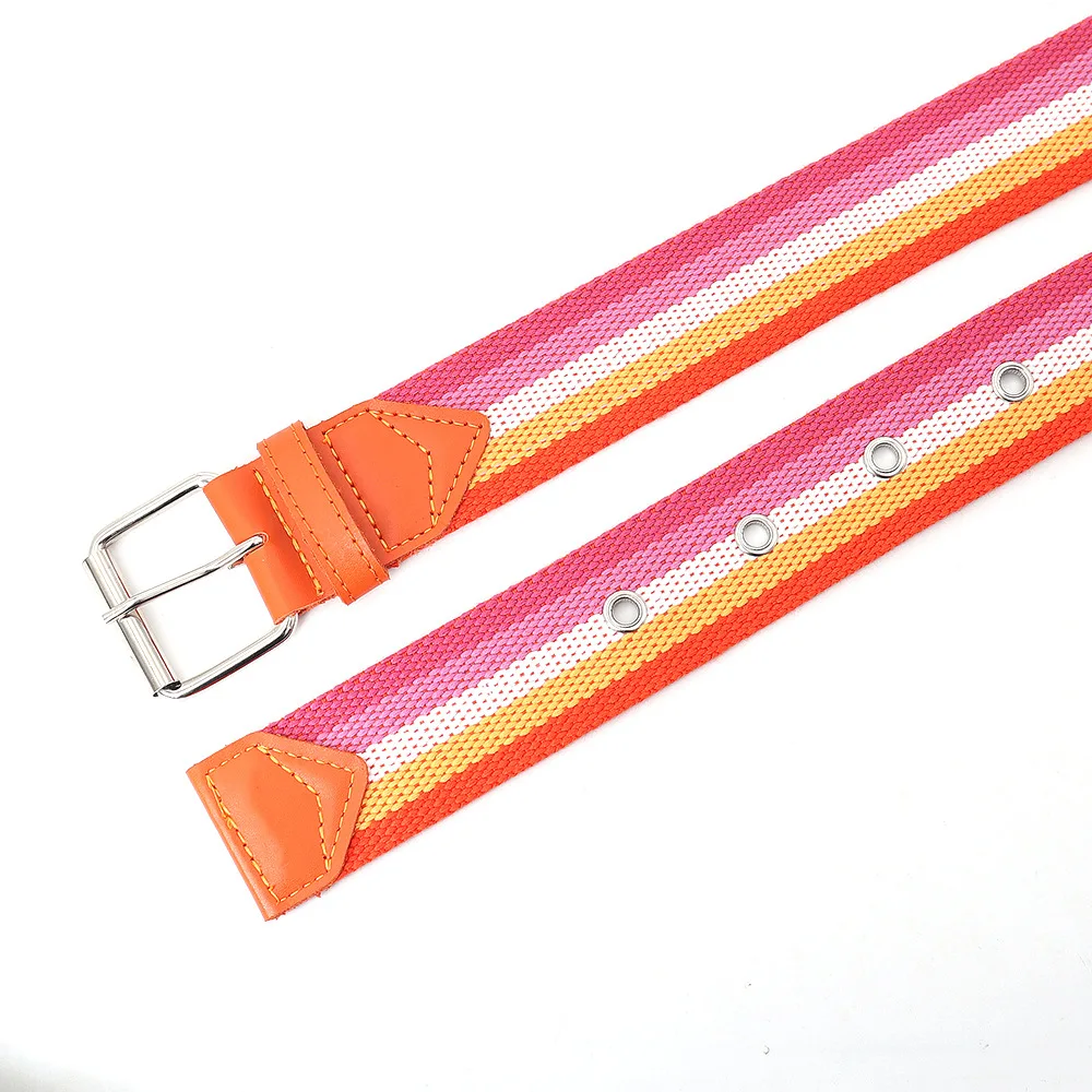 Rainbow Striped Canvas Pin Buckle Belt Women's Fashion Casual Luxury High Quality Tactical Nylon Belt Gothic Boho Korean Girdle