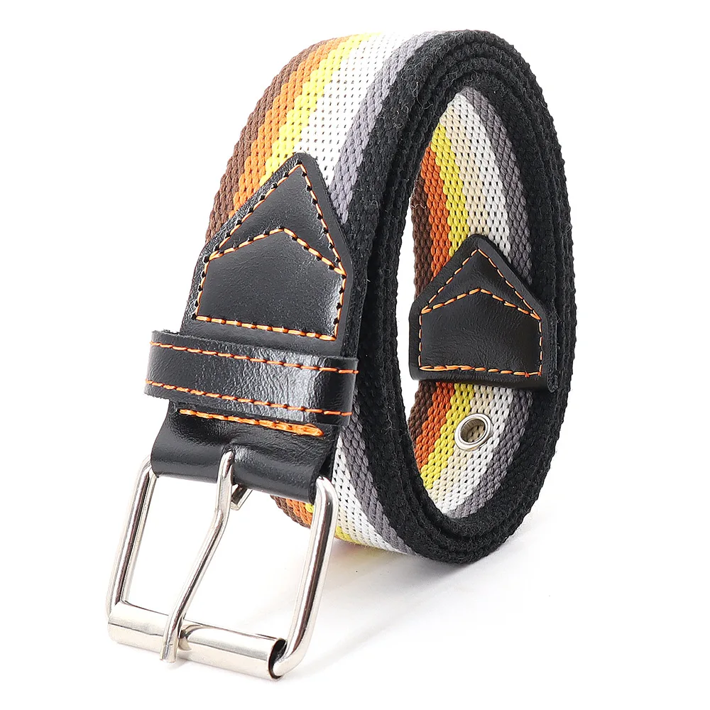 Rainbow Striped Canvas Pin Buckle Belt Women's Fashion Casual Luxury High Quality Tactical Nylon Belt Gothic Boho Korean Girdle