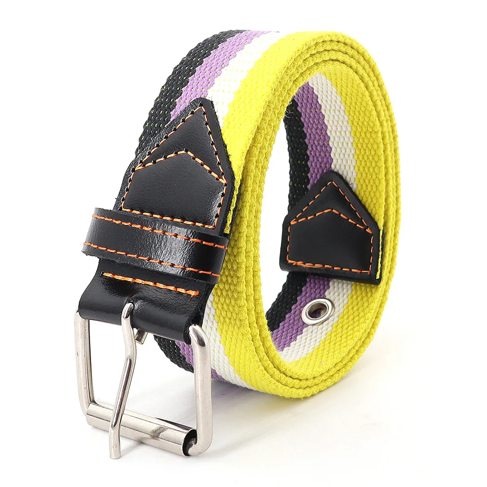 Rainbow Striped Canvas Pin Buckle Belt Women's Fashion Casual Luxury High Quality Tactical Nylon Belt Gothic Boho Korean Girdle