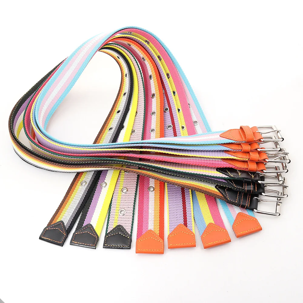 Rainbow Striped Canvas Pin Buckle Belt Women's Fashion Casual Luxury High Quality Tactical Nylon Belt Gothic Boho Korean Girdle