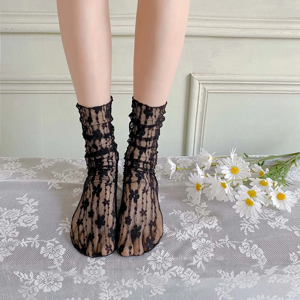 Girls' Fashion Summer Hollow Out Soft Fresh Lace Flower Chic Socks Ladies Breathable Mesh Thin Sokken Dropship
