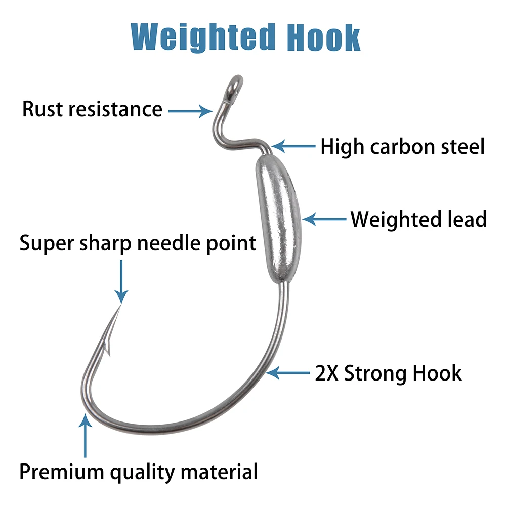 25Pcs Weighted Jig Head Worm Hooks Offset Curved Crank Barbed Wide Gap Bass Fishing Texas Rig Hook for Saltwater Freshwater