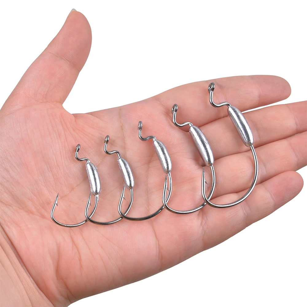 25Pcs Weighted Jig Head Worm Hooks Offset Curved Crank Barbed Wide Gap Bass Fishing Texas Rig Hook for Saltwater Freshwater
