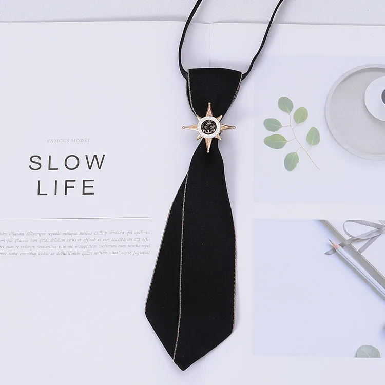 Hand-made Black Ribbon Bow Tie for Women Fashion Crystal Shirt Blouse Bowknot School Student Shirt Business Clothing Accessories