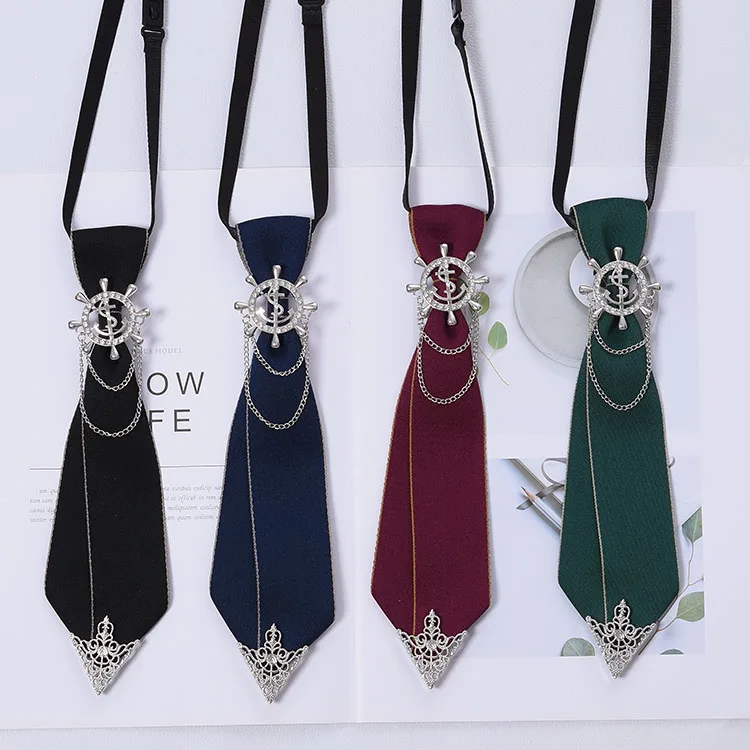 Hand-made Black Ribbon Bow Tie for Women Fashion Crystal Shirt Blouse Bowknot School Student Shirt Business Clothing Accessories