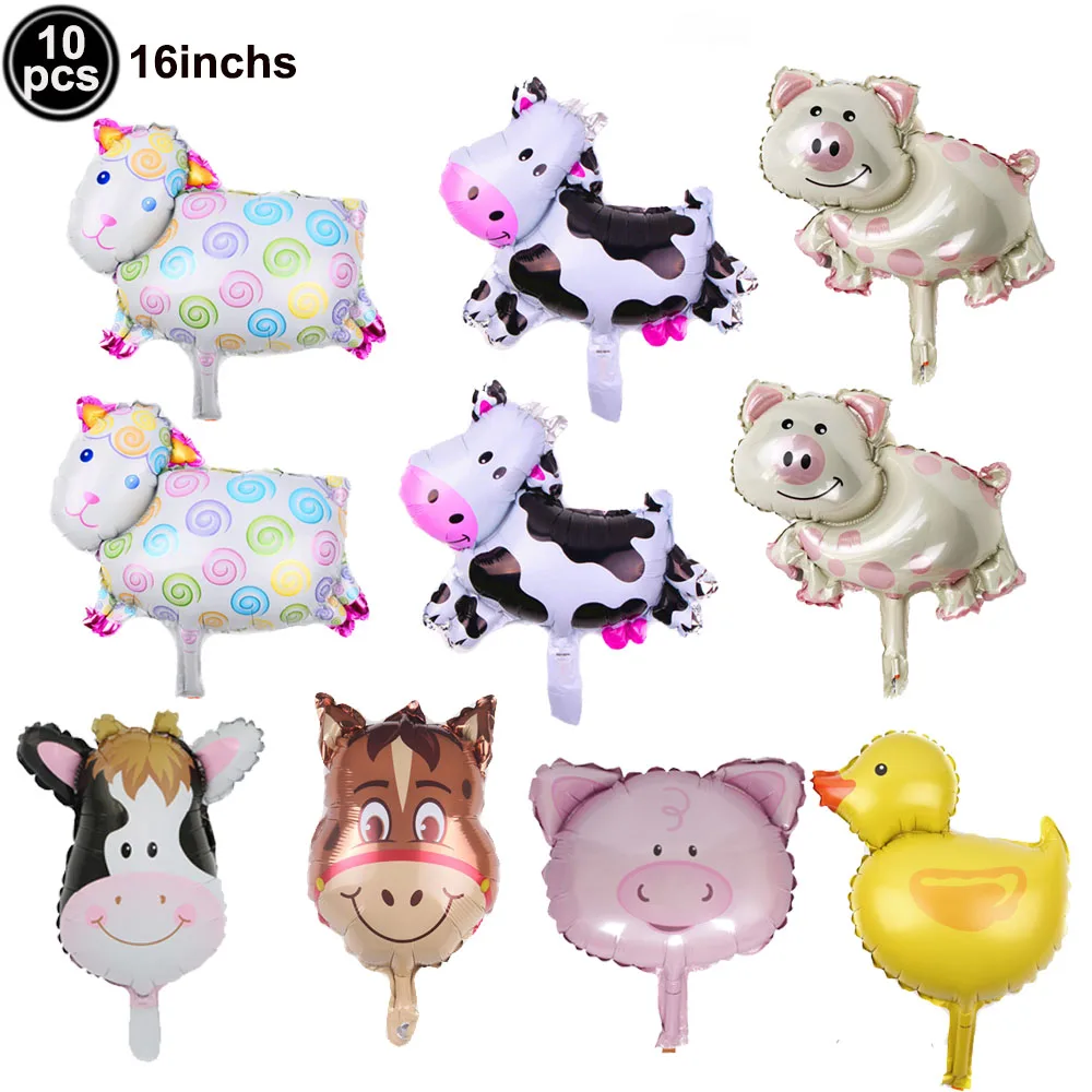 10pcs/lot Mini Cow Balloons Cow Head Foil Balloons Baby Shower Decorations Farm Theme Animal Birthday Party Supplies