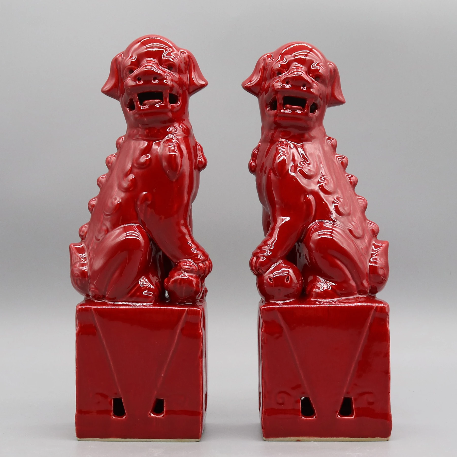 Pair of Foo Dogs, Fu Dogs, Buddha Dogs, Chinese Guardian Lions, Ceramic Sculpture, Home Decoration
