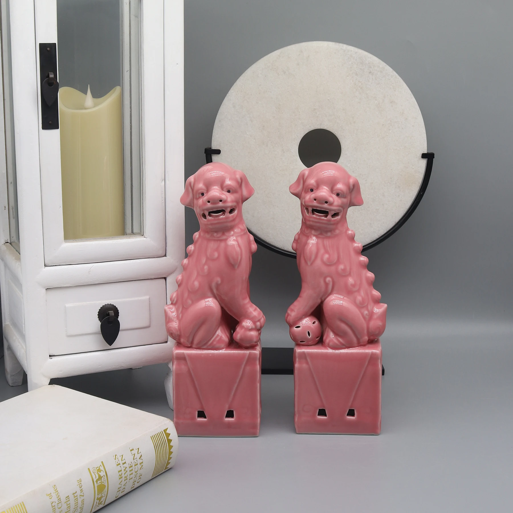 Pair of Foo Dogs, Fu Dogs, Buddha Dogs, Chinese Guardian Lions, Ceramic Sculpture, Home Decoration