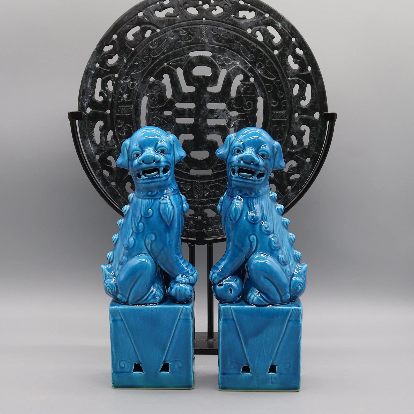 Pair of Foo Dogs, Fu Dogs, Buddha Dogs, Chinese Guardian Lions, Ceramic Sculpture, Home Decoration