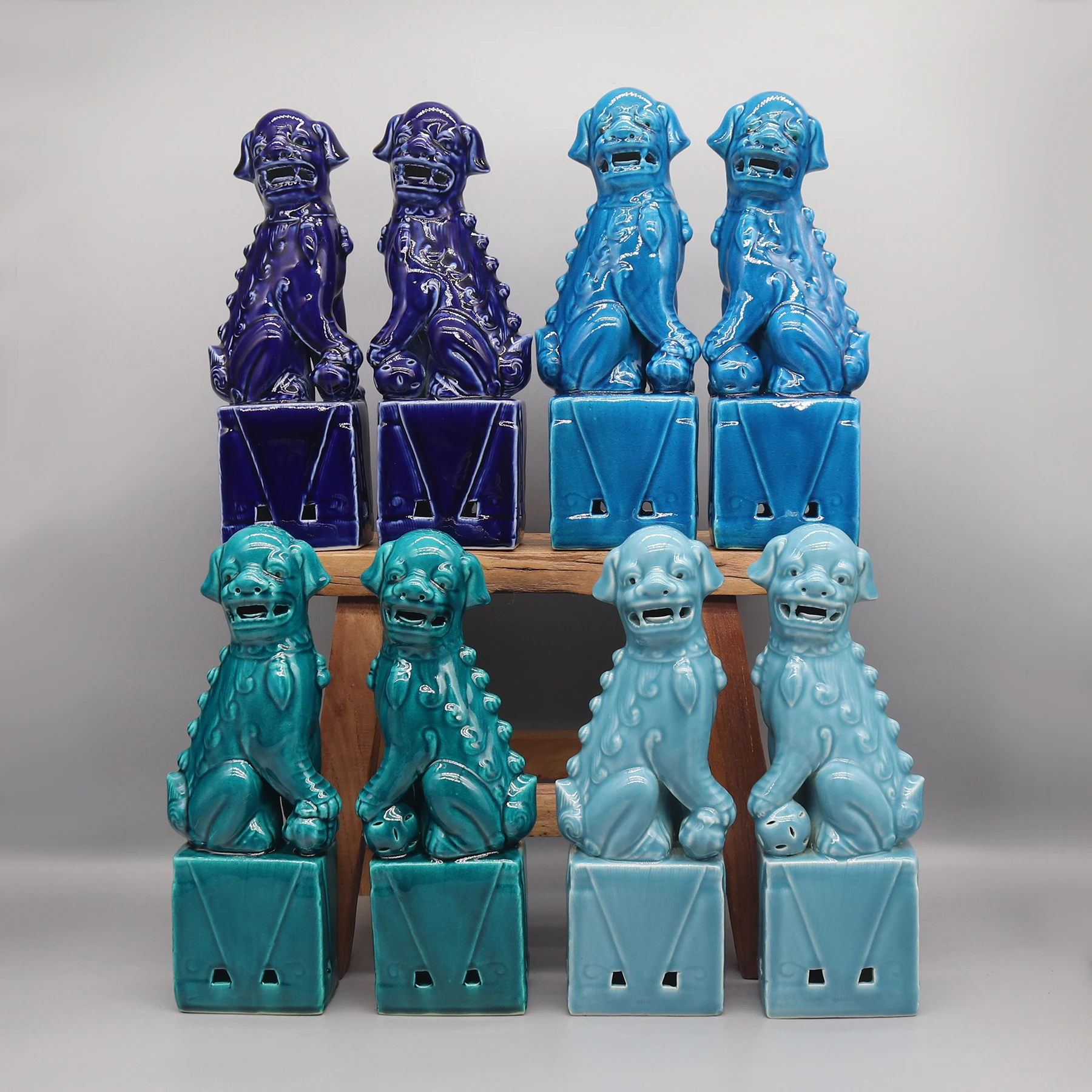 Pair of Foo Dogs, Fu Dogs, Buddha Dogs, Chinese Guardian Lions, Ceramic Sculpture, Home Decoration