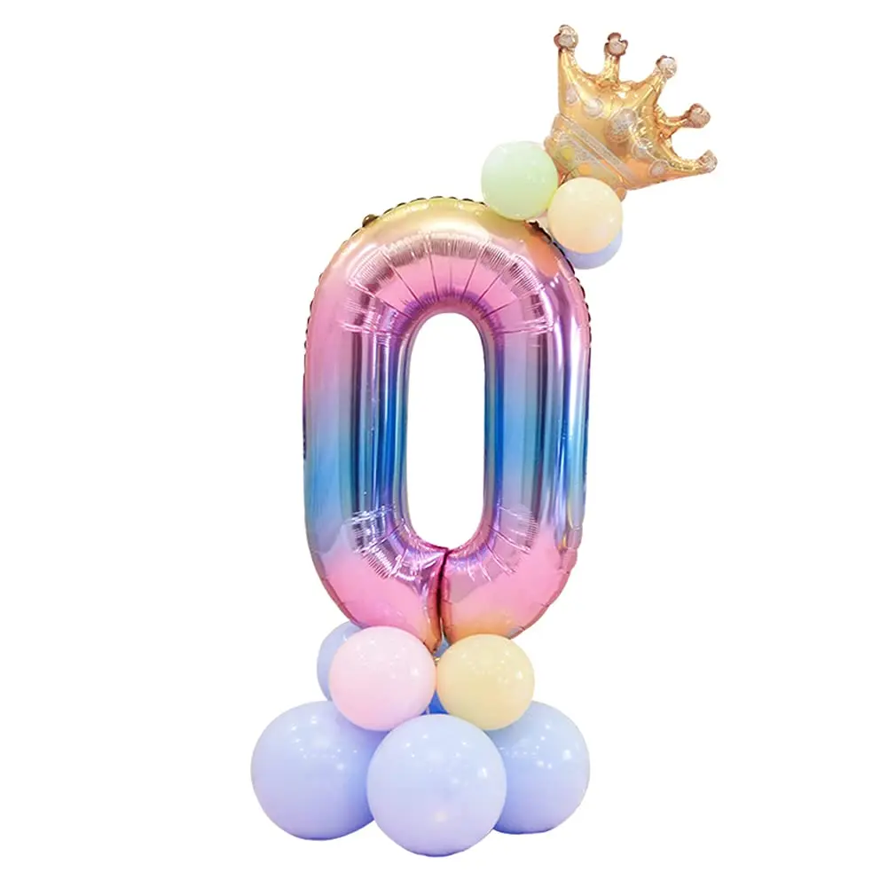 14 Pcs Gradient Rainbow 32 Inch Foil Birthday Balloons Number Balloons 0-9 Birthday Party Decorations Kids Baby Shower Balloons