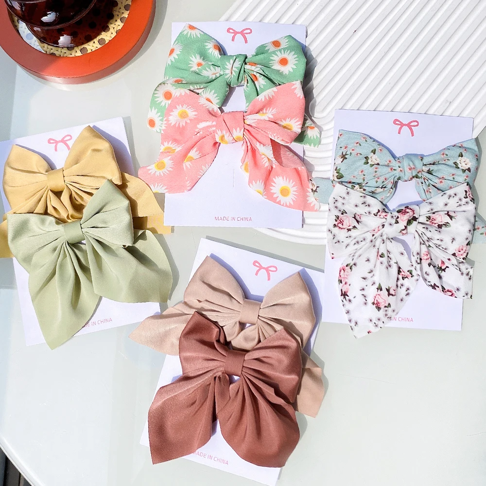 2Pcs/set Women Girls Sweet Print Bows Hair Clips Hairpins Ribbon Barrettes Duckbill Clip Headwear Female Summer Hair Accessories